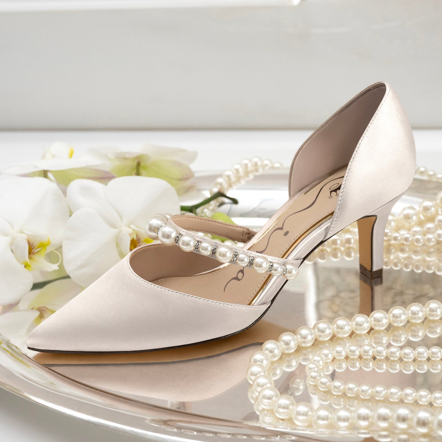 Nina Shoes Blair White Satin Mid-Heel Pumps