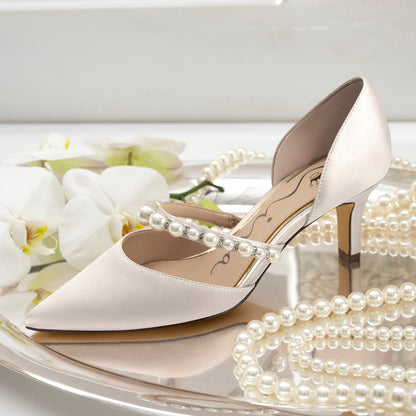 Nina Shoes Blair White Satin Mid-Heel Pumps