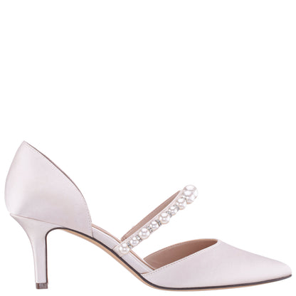 Nina Shoes Blair White Satin Mid-Heel Pumps