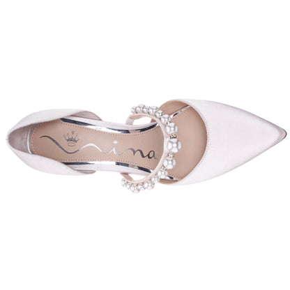 Nina Shoes Blair White Satin Mid-Heel Pumps
