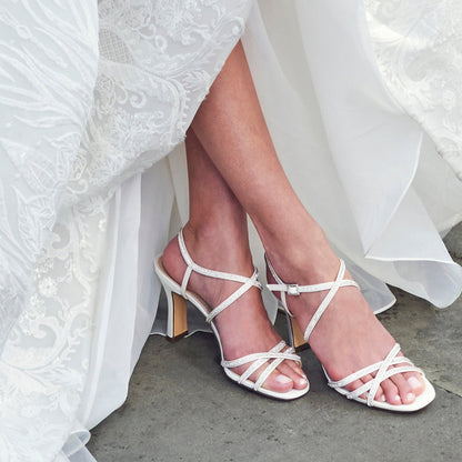 Nina Shoes Anna White Satin Mid-Heel Sandals