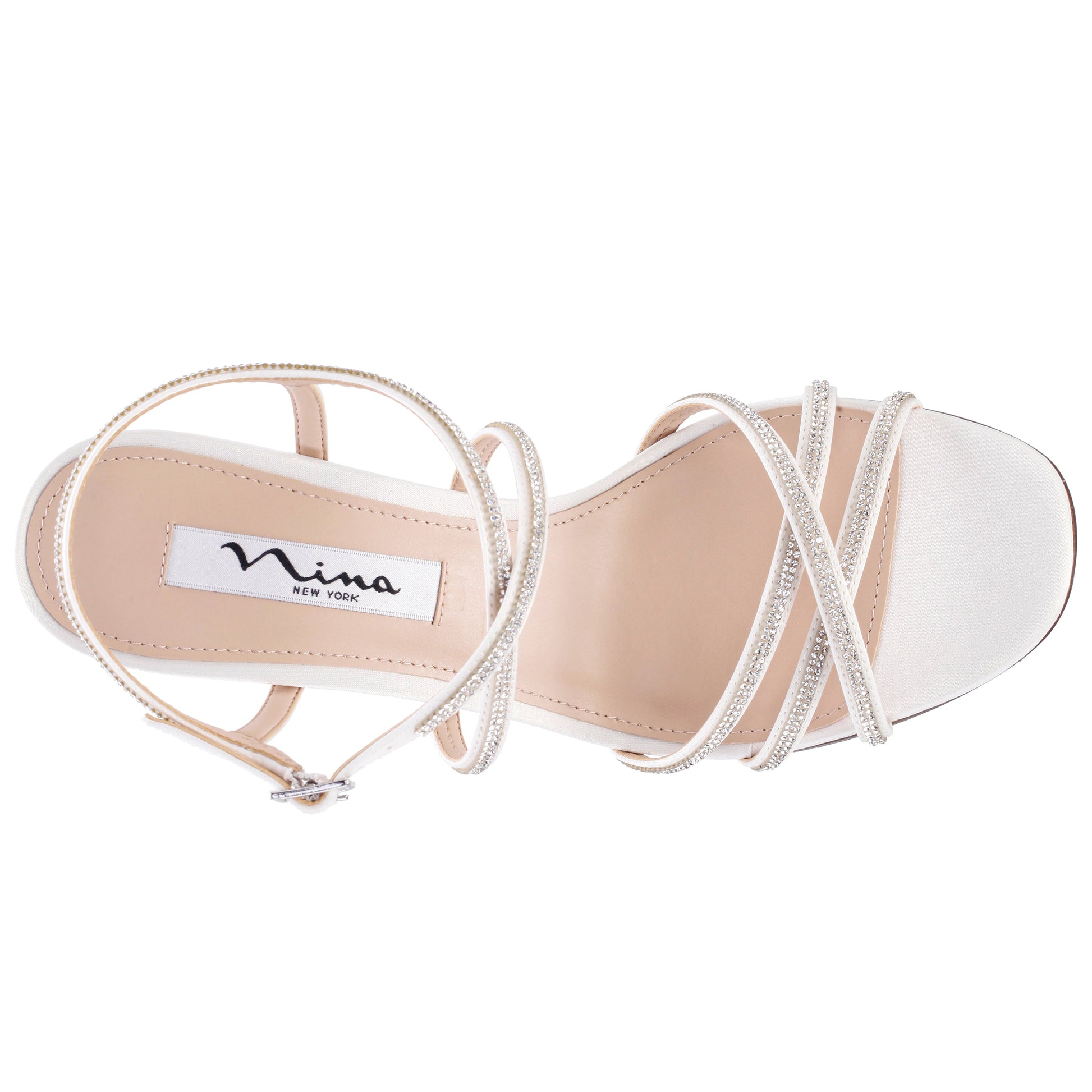 Nina Shoes Anna White Satin Mid-Heel Sandals