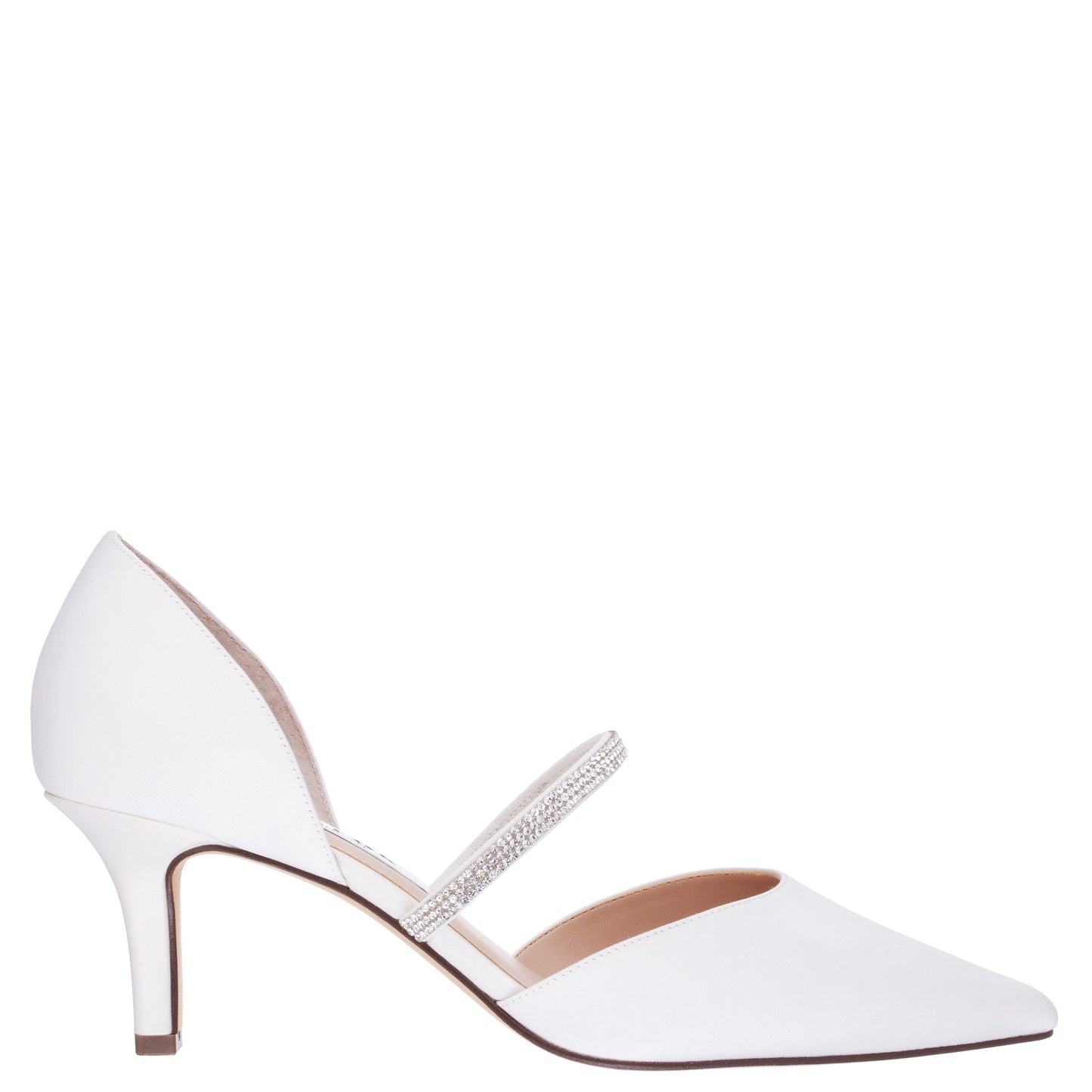 Nina Shoes Brystol White Satin with Crystal Band Mid-Heel D'Orsay Pumps