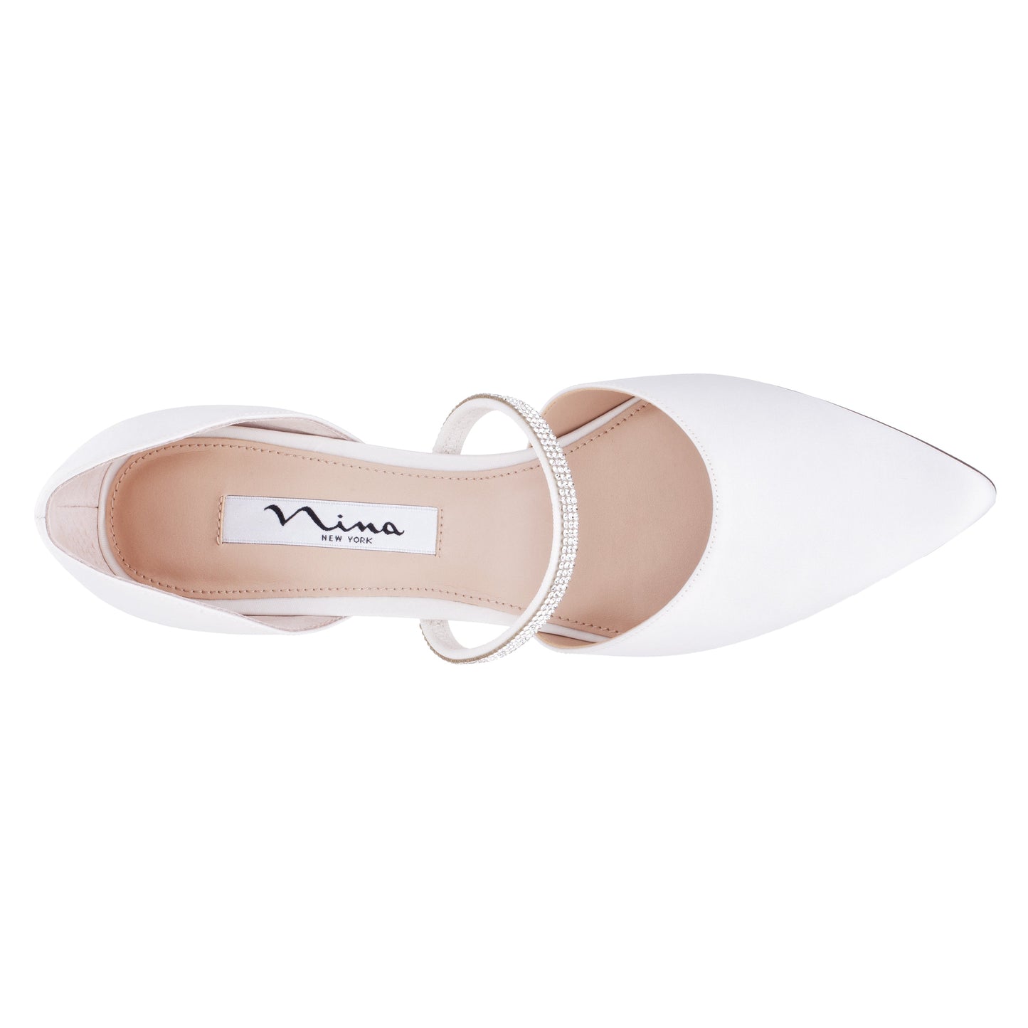 Nina Shoes Brystol White Satin with Crystal Band Mid-Heel D'Orsay Pumps