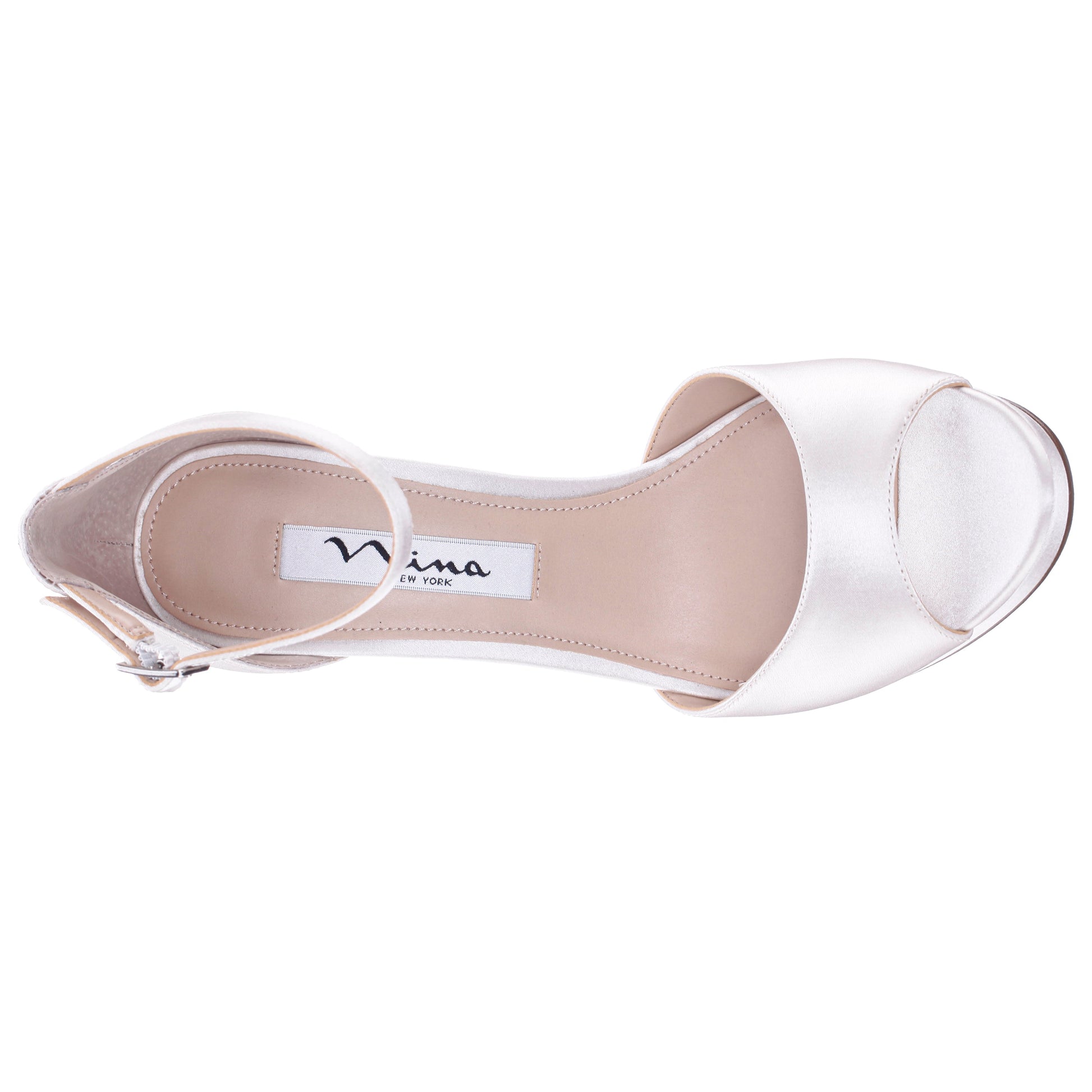 Nina Shoes Famia White Satin Stiletto Platform Sandals with Ankle-Strap