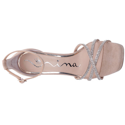 Nina Shoes Evana Beige Glam Suede Ankle Strap High-Heel Platform Sandal