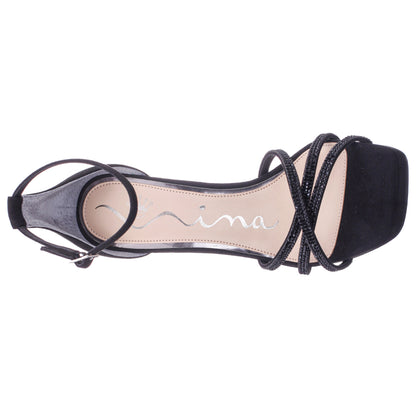 Nina Shoes Evana Black Glam Suede Ankle Strap High-Heel Platform Sandal