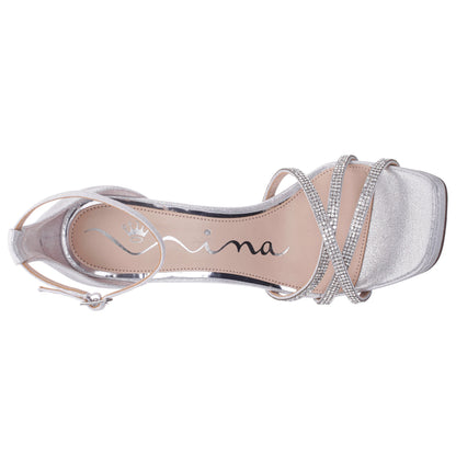 Nina Shoes Evana True Silver Metallic Ankle Strap High-Heel Platform Sandal