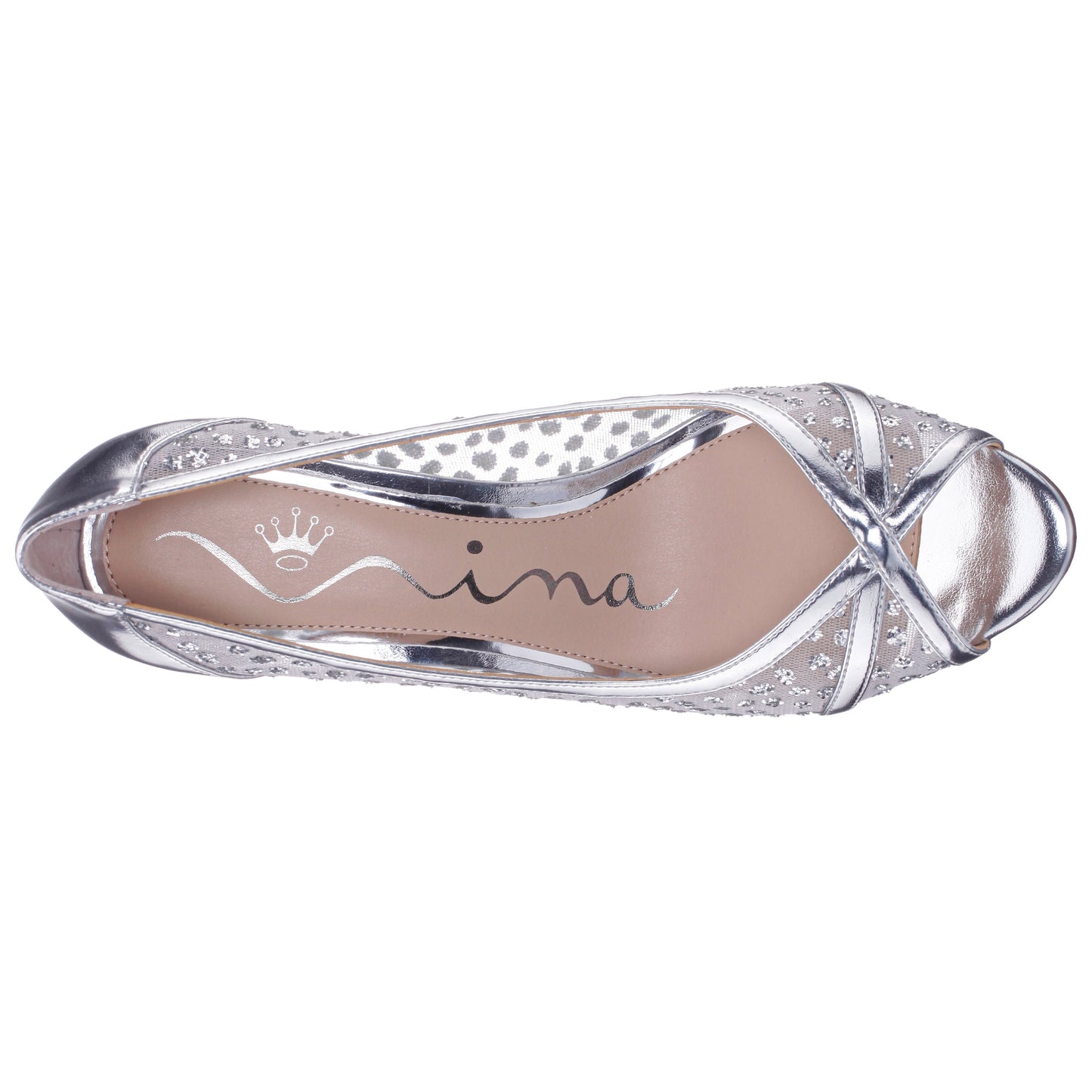 Nina Shoes Flavia Silver Metallic Mid-Heel Peep Toe Pump
