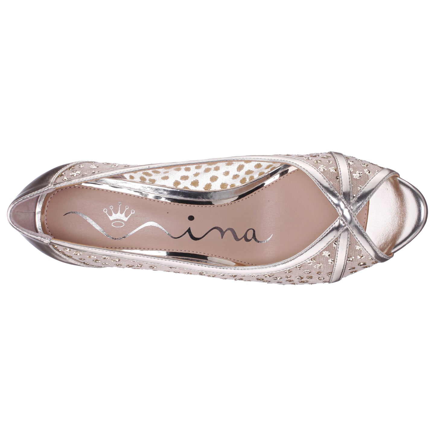 Nina Shoes Flavia Gold Metallic Mid-Heel Peep Toe Pump