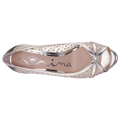 Nina Shoes Flavia Gold Metallic Mid-Heel Peep Toe Pump