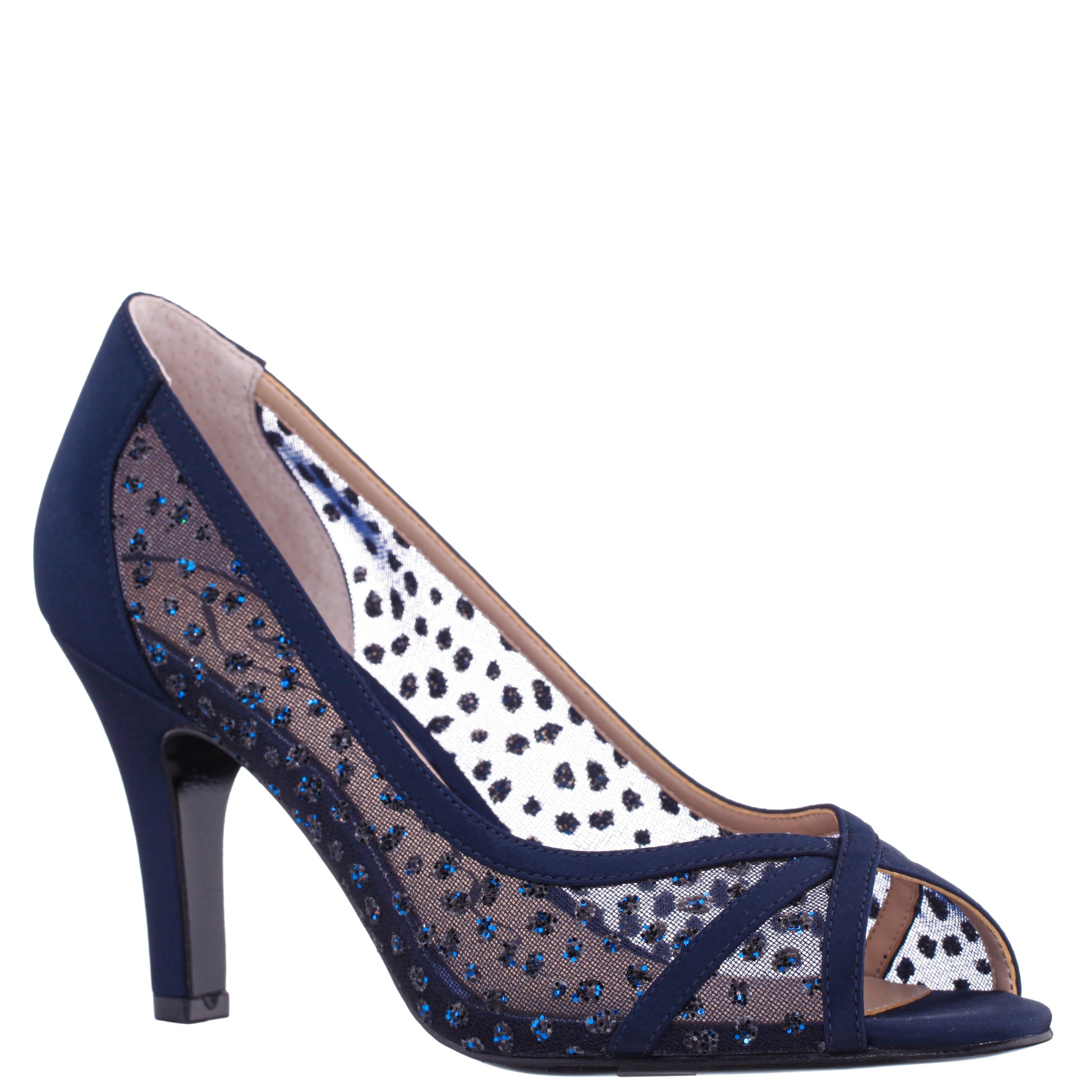 Nina Shoes Flavia Blue Satin Mid-Heel Peep Toe Pump