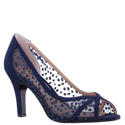 Nina Shoes Flavia Blue Satin Mid-Heel Peep Toe Pump