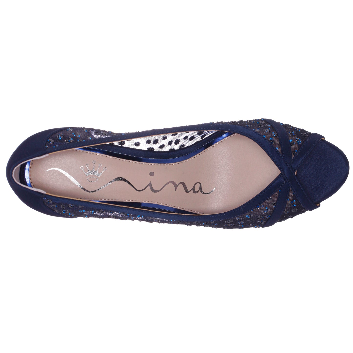 Nina Shoes Flavia Blue Satin Mid-Heel Peep Toe Pump