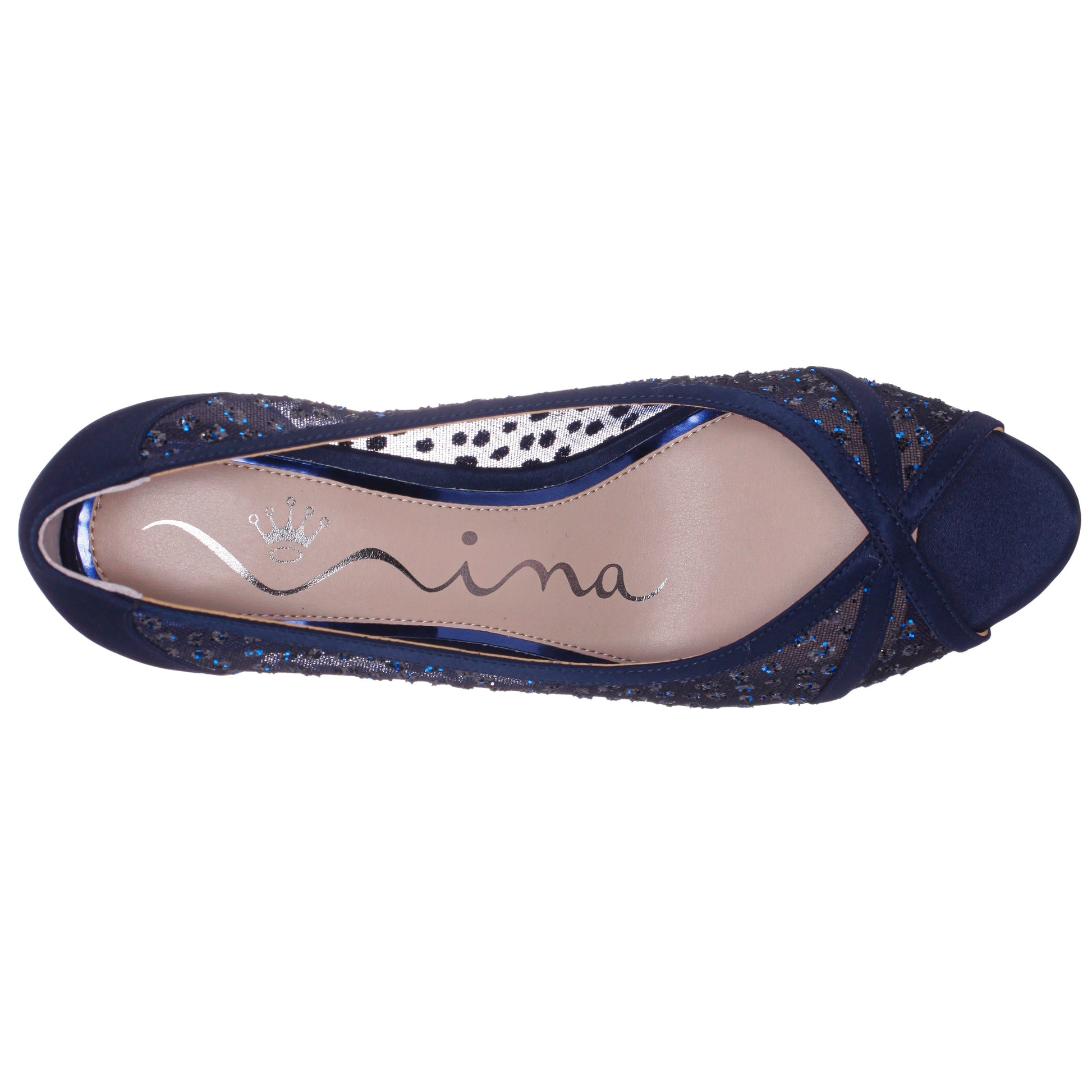 Nina Shoes Flavia Blue Satin Mid-Heel Peep Toe Pump