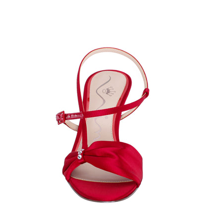 Nina Shoes Brigida Red Rouge Satin Mid-Heel Sandal