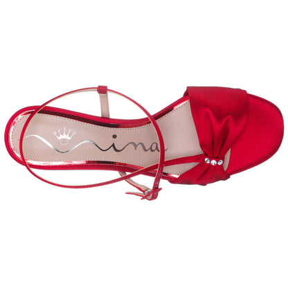Nina Shoes Brigida Red Rouge Satin Mid-Heel Sandal