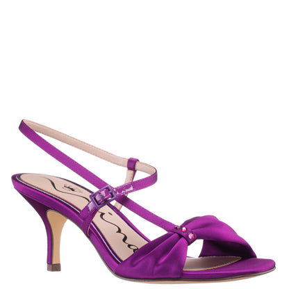 Nina Shoes Brigida Purple Satin Mid-Heel Sandal