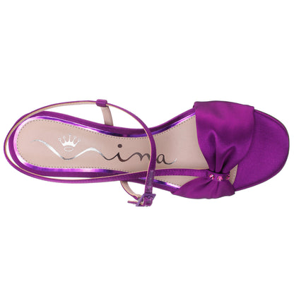 Nina Shoes Brigida Purple Satin Mid-Heel Sandal
