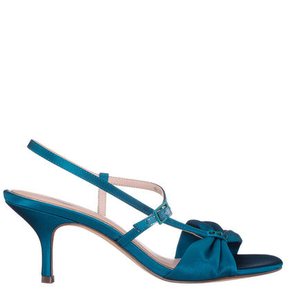 Nina Shoes Brigida Blue Satin Mid-Heel Sandal