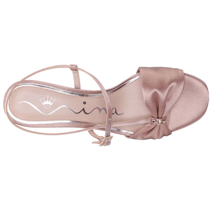 Nina Shoes Brigida Brown Satin Mid-Heel Sandal