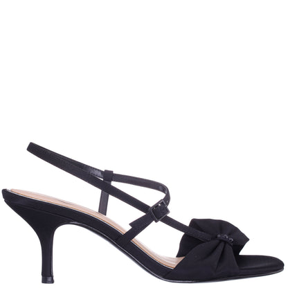 Nina Shoes Brigida Black Satin Mid-Heel Sandal