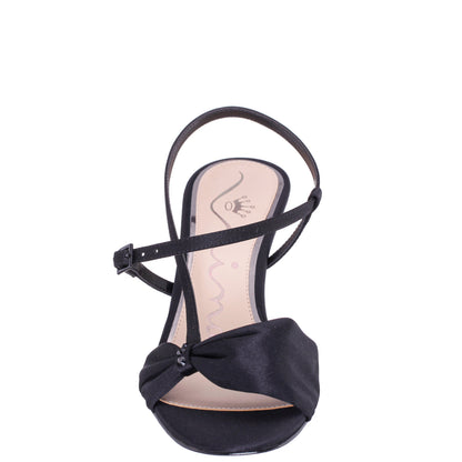 Nina Shoes Brigida Black Satin Mid-Heel Sandal