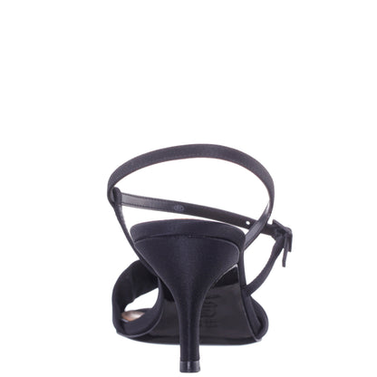 Nina Shoes Brigida Black Satin Mid-Heel Sandal