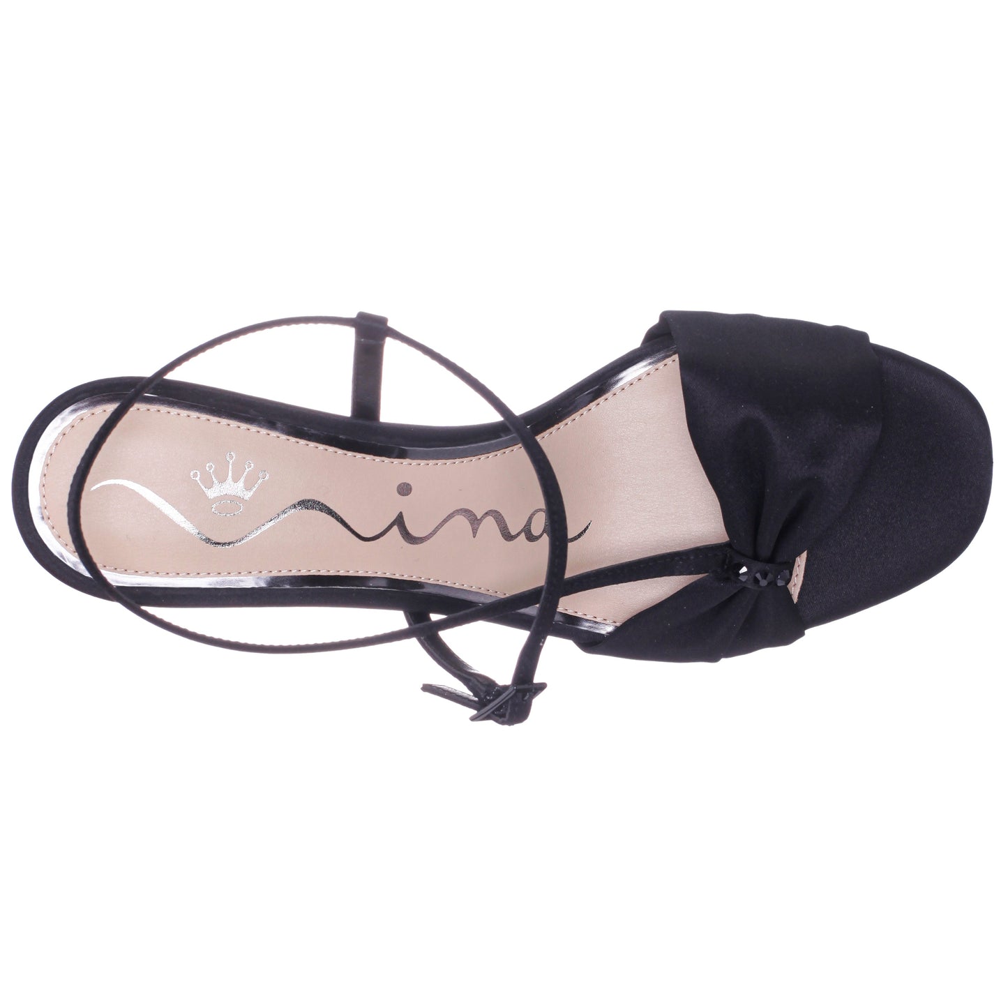Nina Shoes Brigida Black Satin Mid-Heel Sandal
