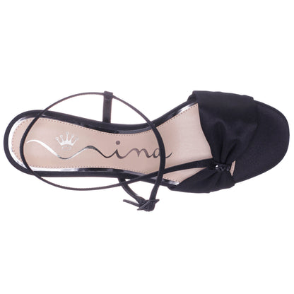 Nina Shoes Brigida Black Satin Mid-Heel Sandal