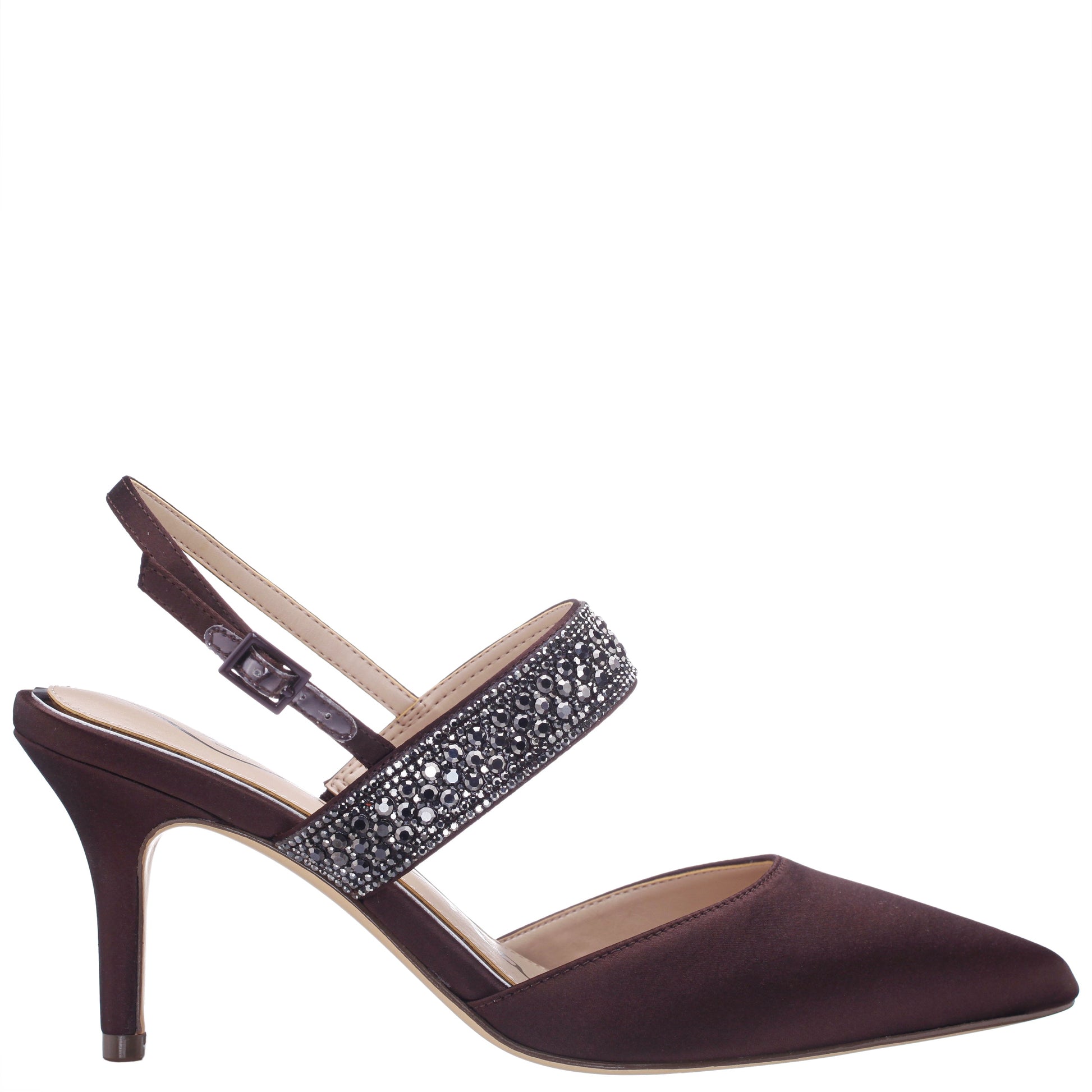 Nina Shoes Trista Brown Satin Sling Back Mid-Heel Pumps