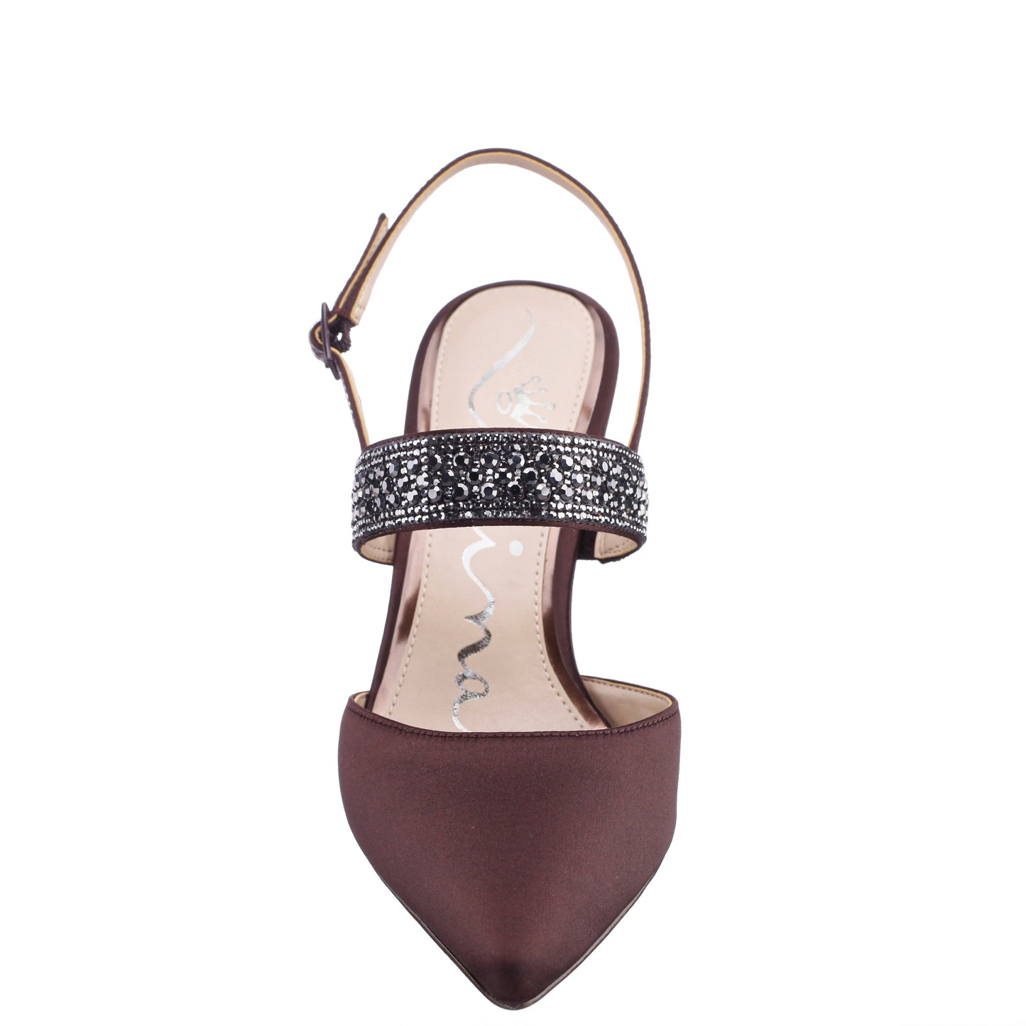 Nina Shoes Trista Brown Satin Sling Back Mid-Heel Pumps