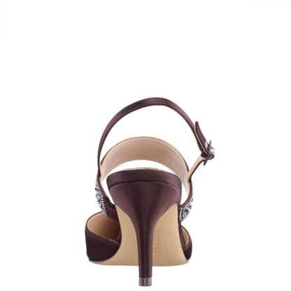 Nina Shoes Trista Brown Satin Sling Back Mid-Heel Pumps