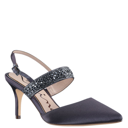 Nina Shoes Trista Grey Satin Sling Back Mid-Heel Pumps