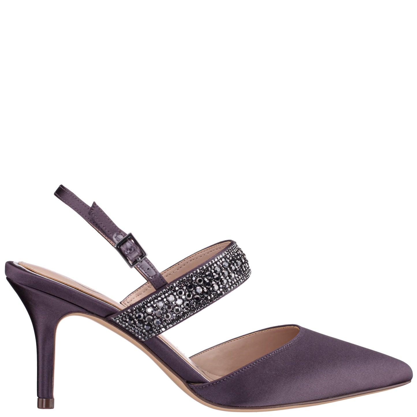 Nina Shoes Trista Grey Satin Sling Back Mid-Heel Pumps