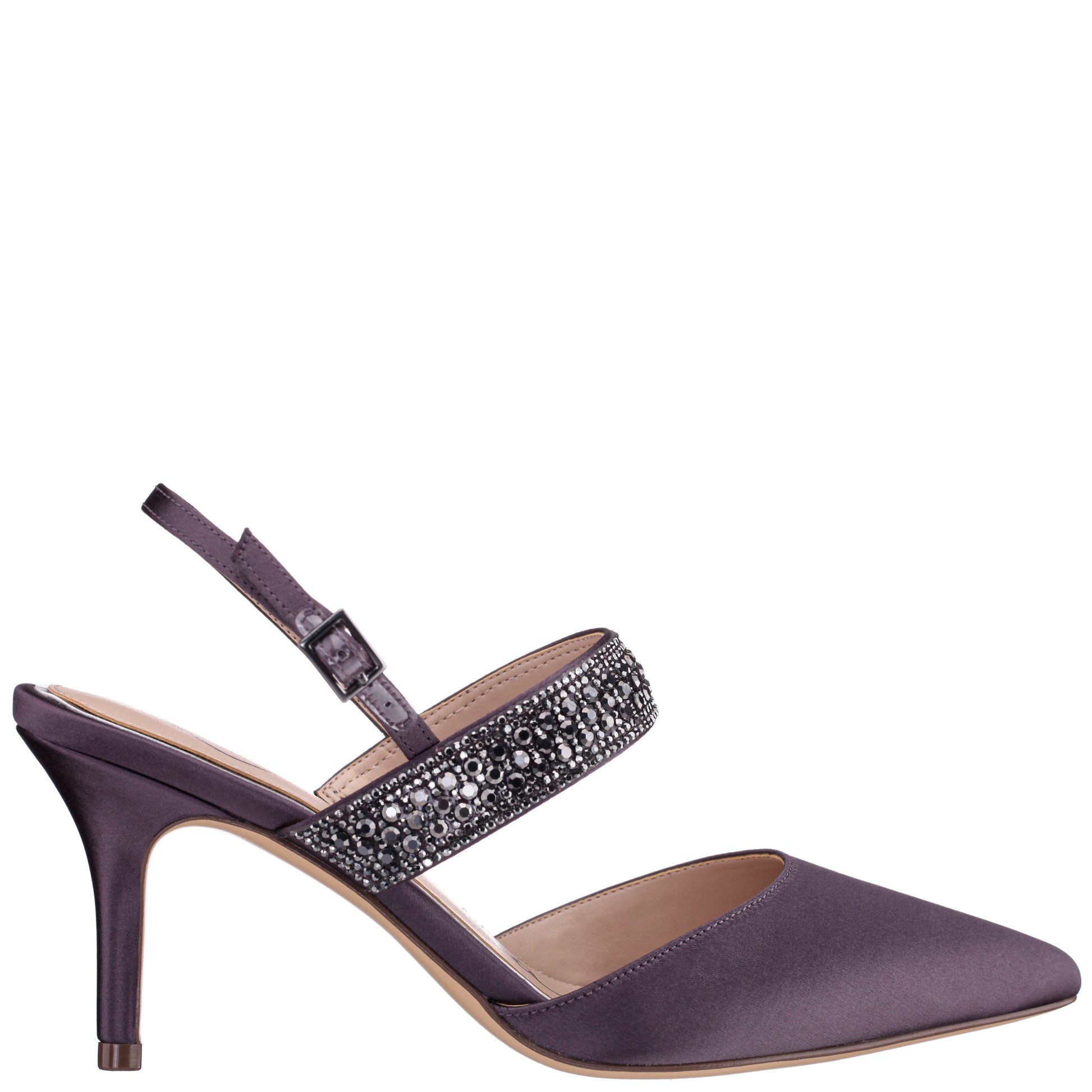 Nina Shoes Trista Grey Satin Sling Back Mid-Heel Pumps