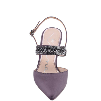 Nina Shoes Trista Grey Satin Sling Back Mid-Heel Pumps
