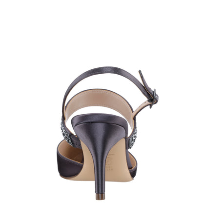 Nina Shoes Trista Grey Satin Sling Back Mid-Heel Pumps