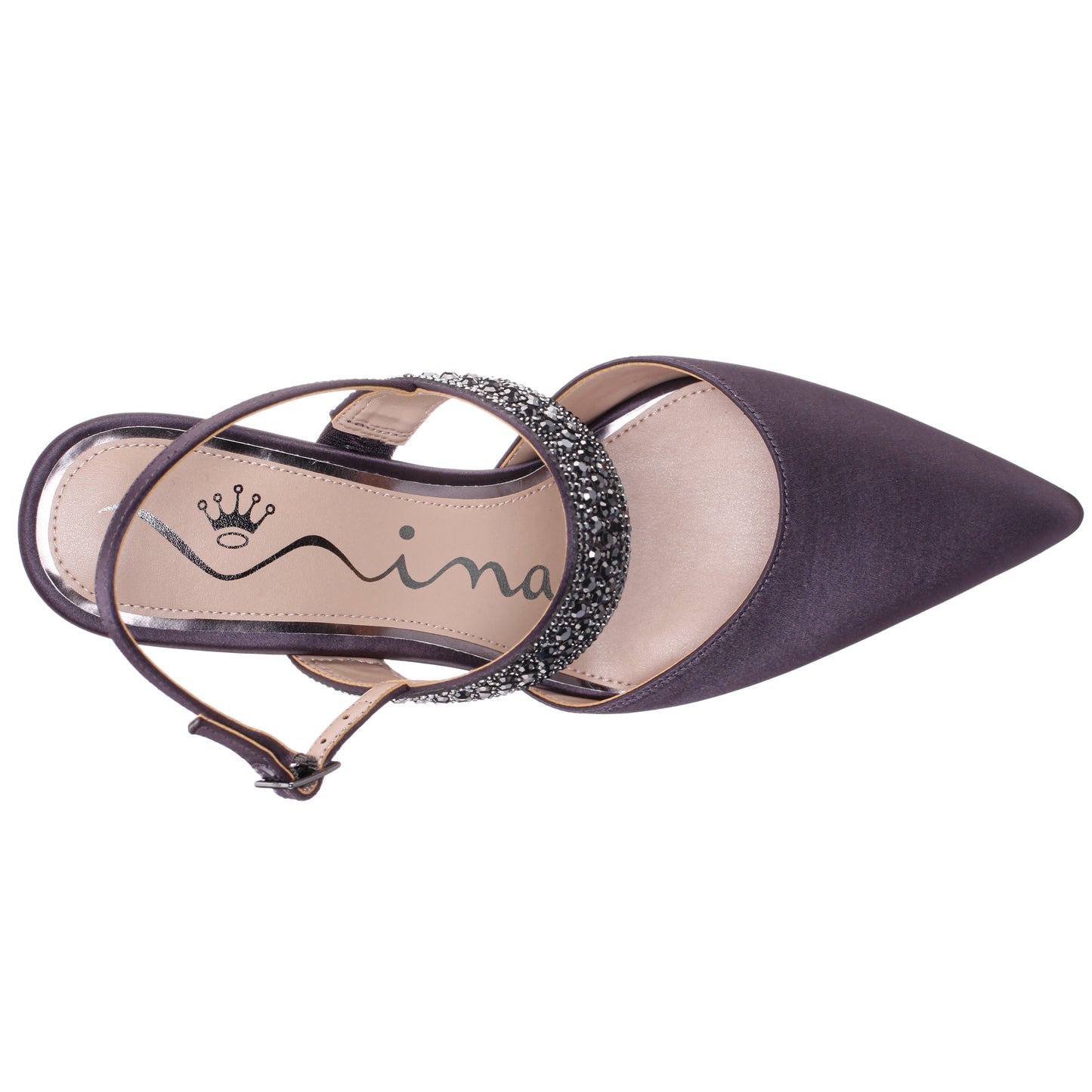 Nina Shoes Trista Grey Satin Sling Back Mid-Heel Pumps