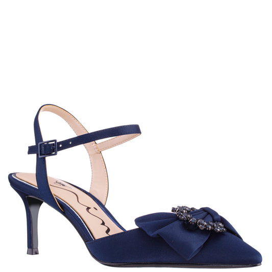 Nina Shoes Naomia Blue Satin Mid-Heel Pump
