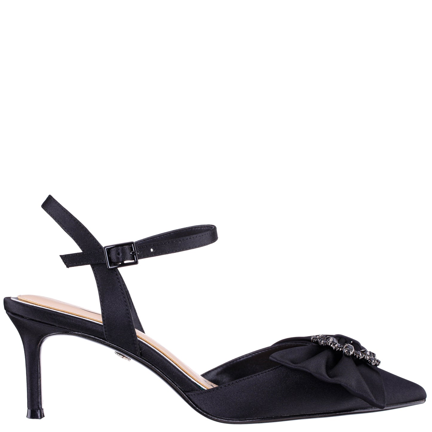 Nina Shoes Naomia Black Satin Mid-Heel Pump