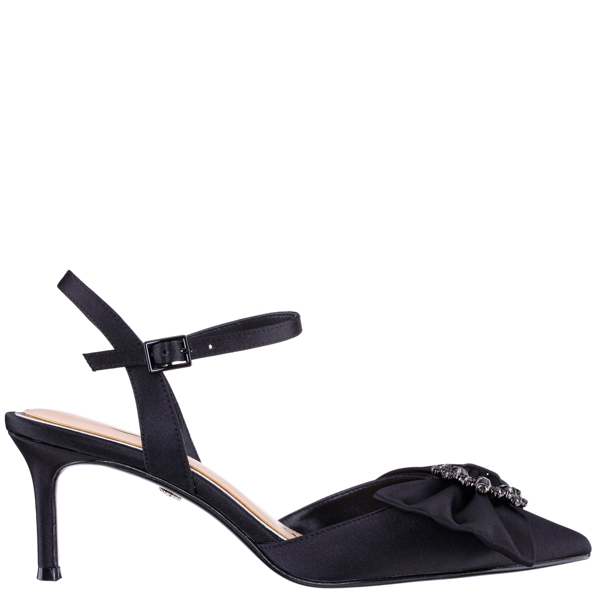 Nina Shoes Naomia Black Satin Mid-Heel Pump