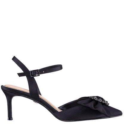 Nina Shoes Naomia Black Satin Mid-Heel Pump
