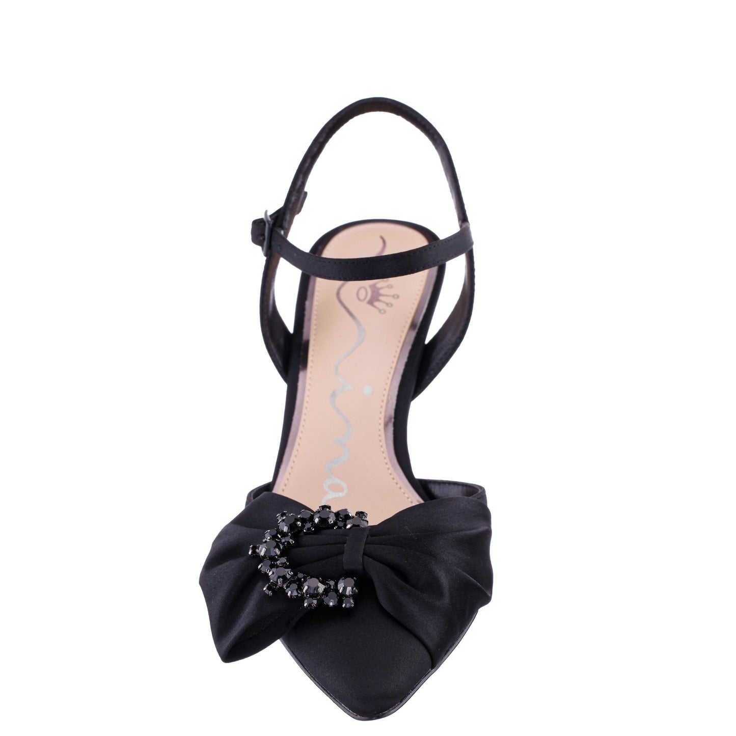Nina Shoes Naomia Black Satin Mid-Heel Pump