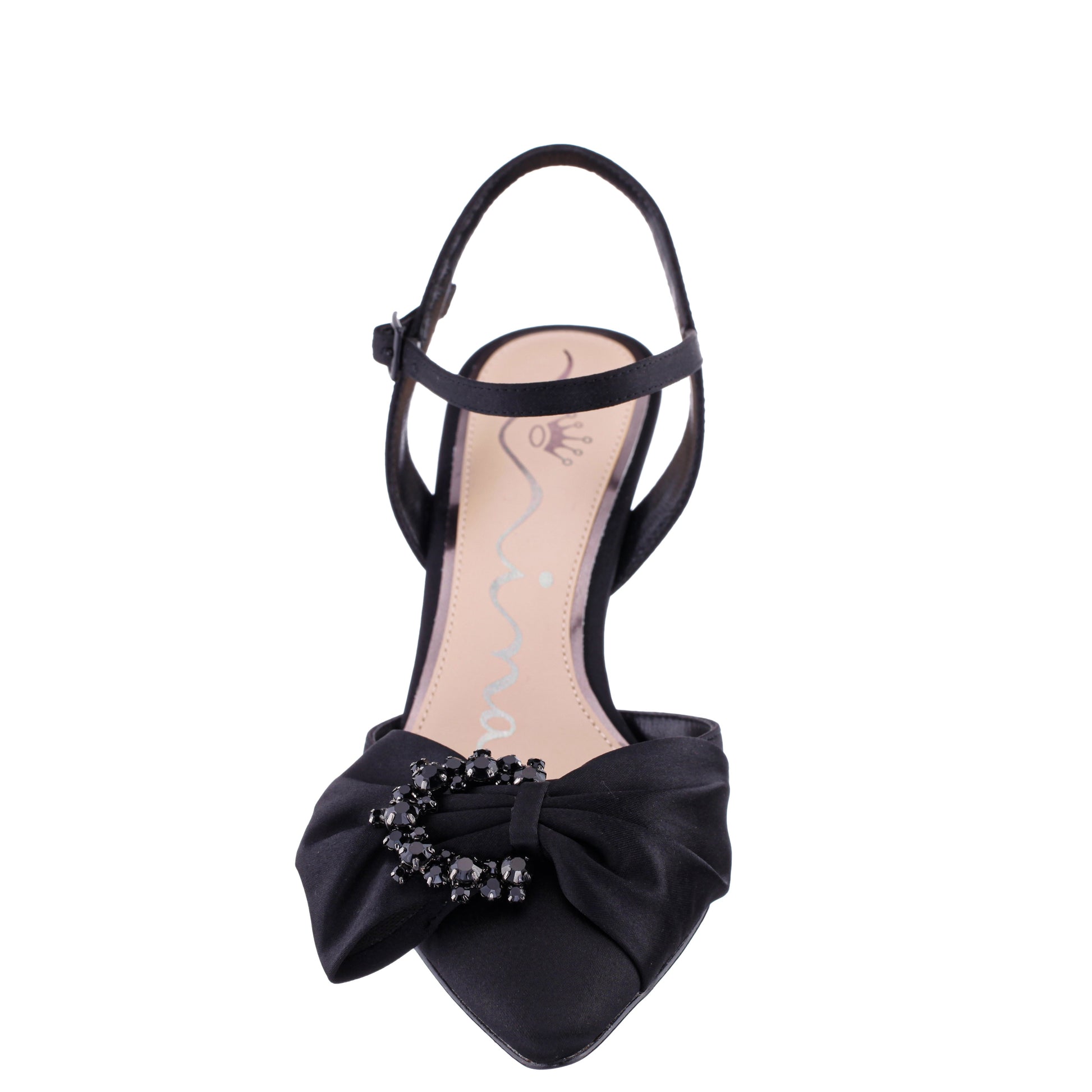 Nina Shoes Naomia Black Satin Mid-Heel Pump