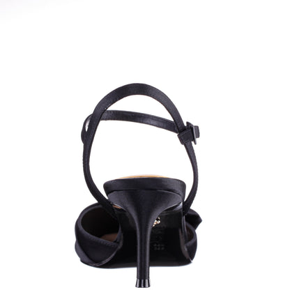 Nina Shoes Naomia Black Satin Mid-Heel Pump