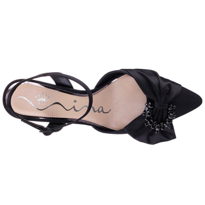 Nina Shoes Naomia Black Satin Mid-Heel Pump