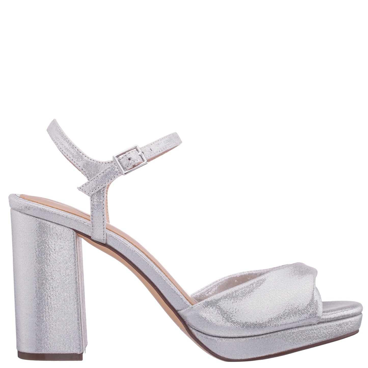 Nina Shoes Suzon SilverShimmer Metallic Mid-Heel Platform Sandal