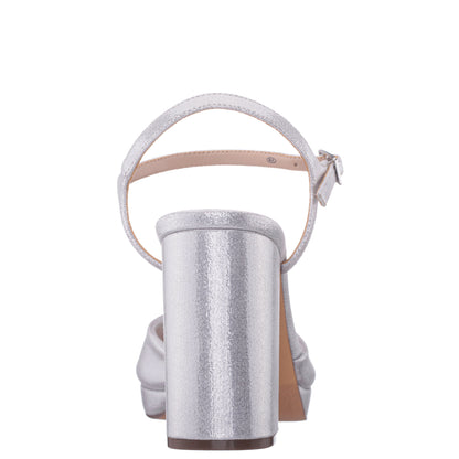 Nina Shoes Suzon SilverShimmer Metallic Mid-Heel Platform Sandal