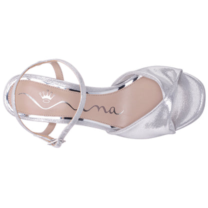 Nina Shoes Suzon SilverShimmer Metallic Mid-Heel Platform Sandal